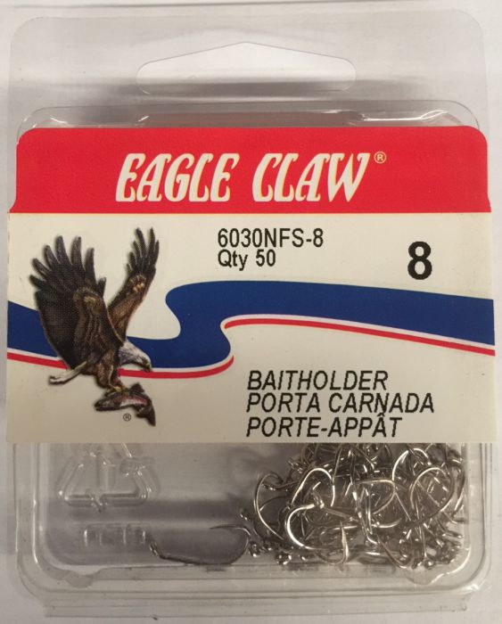 Eagle Claw Hooks Baitholder Sliced Shank Nickel Size 8 - 50 hooks