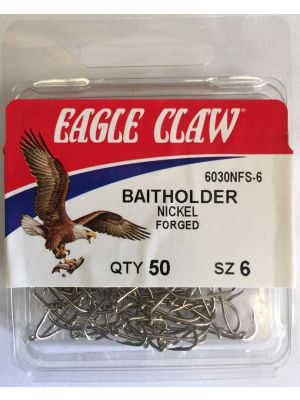 Eagle Claw Hooks Baitholder Sliced Shank Nickel 6 - 50 Hooks